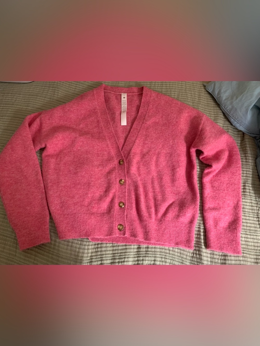 lululemon athletica Rose Pink V-Neck Button Wool Blend Cardigan